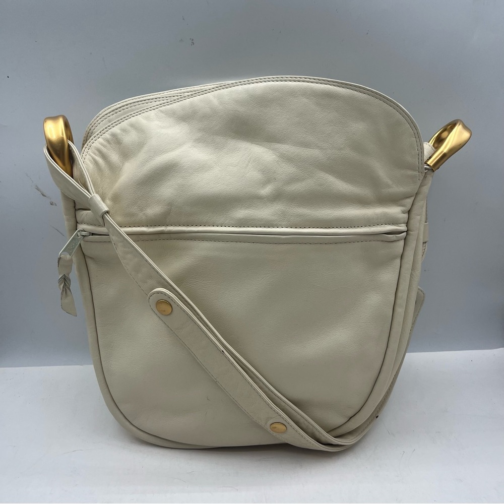 Brio Chic Cream Shoulder Bag with Gold Accents